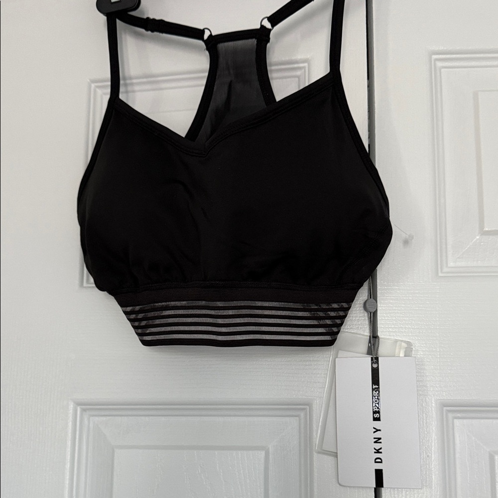 DKNY Black Sports Bra with Sheer Stripes